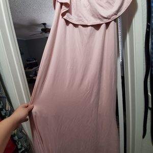 Pink ruffle off shoulder mermaid maternity dress